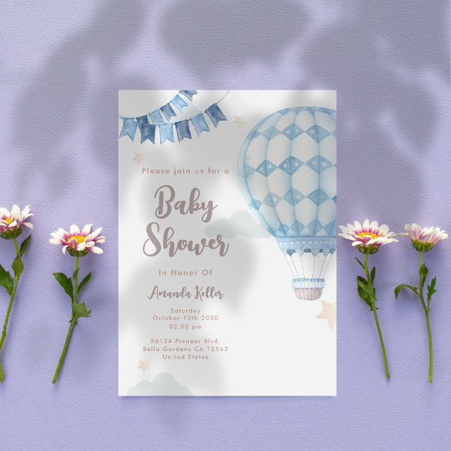 Blue Hot Air Balloon Baby Shower Invitation (Creator Uploaded)