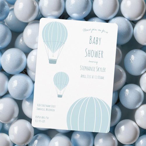 Blue Hot Air Balloon  Baby Shower Invitation
