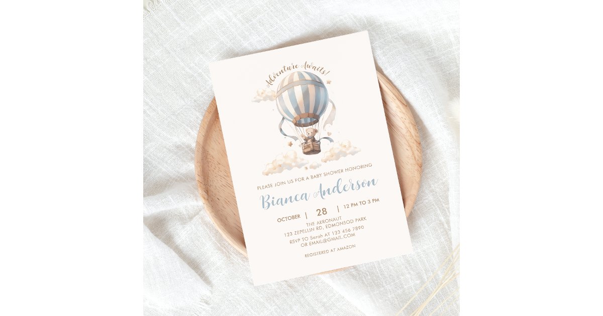 Blue Hot Air Balloon Baby Shower Invitation | Zazzle