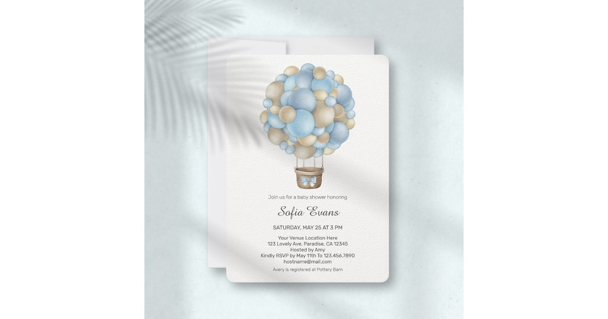 Blue Hot Air Balloon Baby Shower Invitation | Zazzle