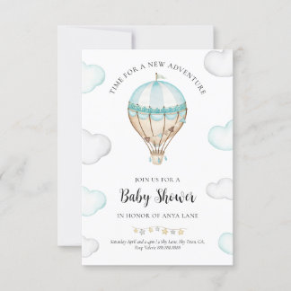 Blue Hot Air Balloon Baby Shower Invitation Boy