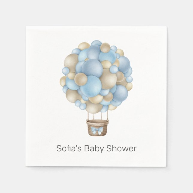 Blue Hot Air Balloon Baby Shower Napkins (Front)