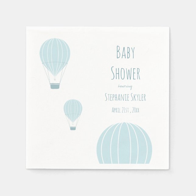 Blue Hot Air Balloon Baby Shower Napkins (Front)