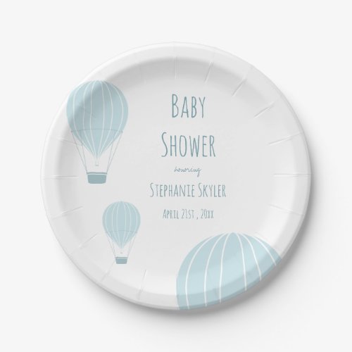 Blue Hot Air Balloon  Baby Shower Paper Plate