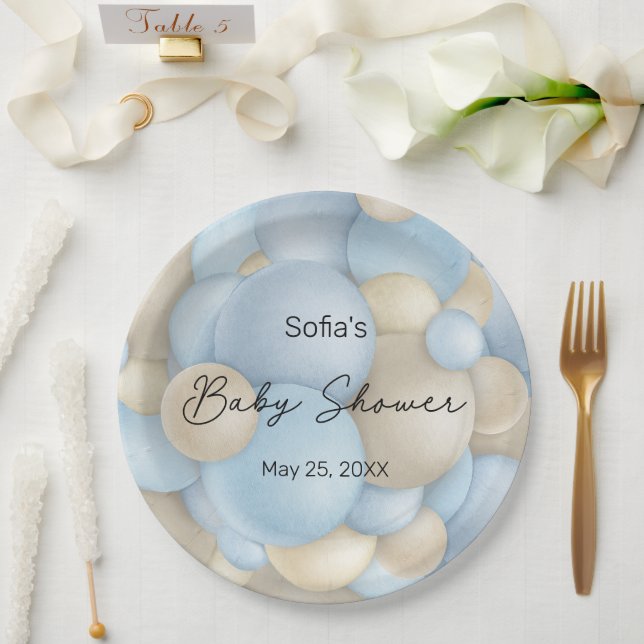 Blue Hot Air Balloon Baby Shower Paper Plates (Wedding)