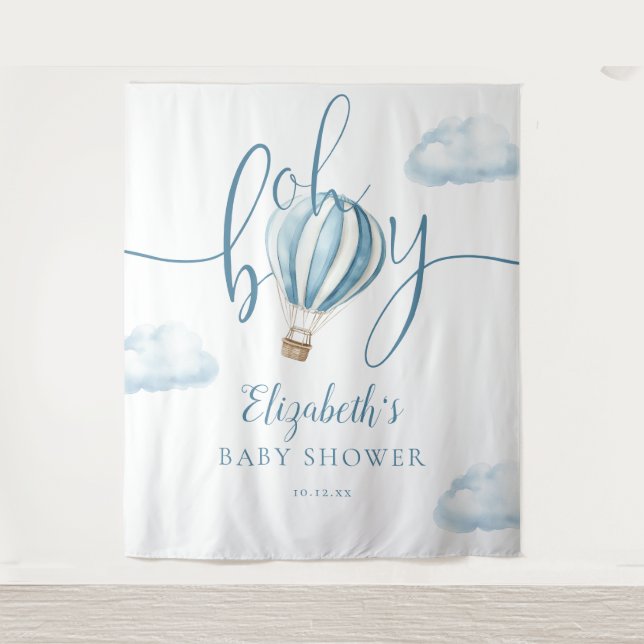 Blue Hot Air Balloon Baby Shower Photo Backdrop (Front)
