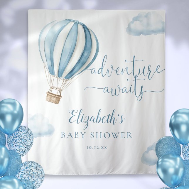 Blue Hot Air Balloon Baby Shower Photo Backdrop (Blue Hot Air Balloon Baby Shower Photo Backdrop)