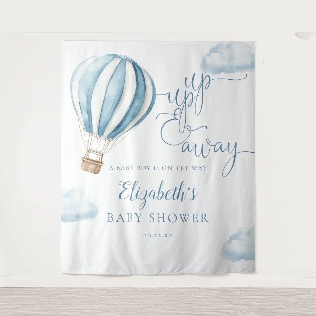 Blue Hot Air Balloon Baby Shower Photo Backdrop (Front)