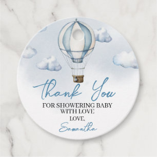Blue Hot Air Balloon Baby Shower Round Favor Tags