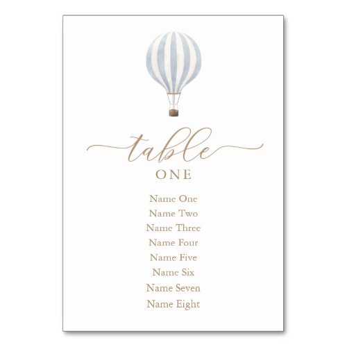 Blue Hot Air Balloon Baby Shower Table Number