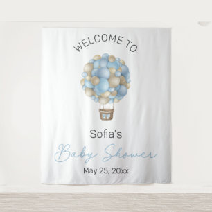 Blue Hot Air Balloon Baby Shower Tapestry