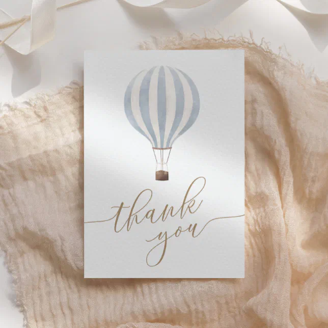 Blue Hot Air Balloon Baby Shower Thank You Card | Zazzle