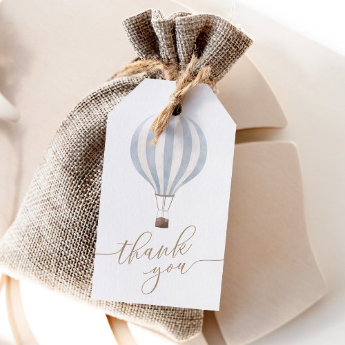 Blue Hot Air Balloon Baby Shower Thank You Gift Tags