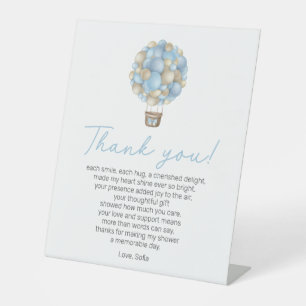 Blue Hot Air Balloon Baby Shower Thank You Poem Pedestal Sign