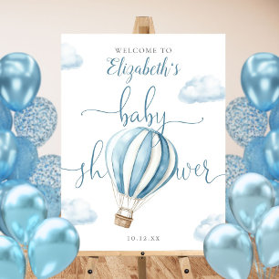 Blue Hot Air Balloon Baby Shower Welcome Sign