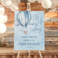Blue Hot Air Balloon Baby Shower Welcome Sign
