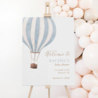 Blue Hot Air Balloon Baby Shower Welcome Sign