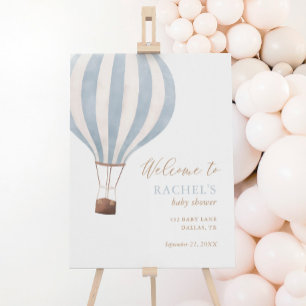 Blue Hot Air Balloon Baby Shower Welcome Sign