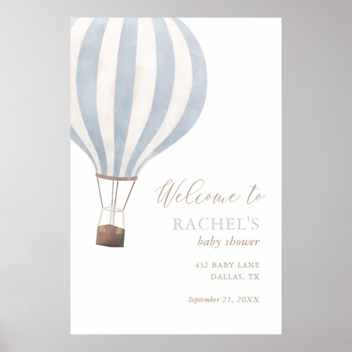 Blue Hot Air Balloon Baby Shower Welcome Sign