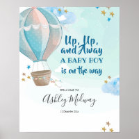 Blue Hot Air Balloon Baby Shower Welcome Sign