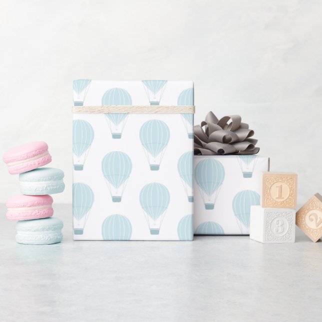 Blue Hot Air Balloon Baby Shower Wrapping Paper (Baby Shower)