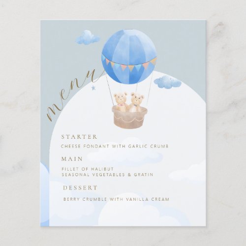 Blue Hot Air Balloon Bear Arch Baby Shower Menu