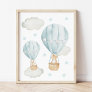 Blue Hot Air Balloon, Bear, Bunny, Boy Nursery Poster
