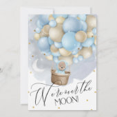 Blue Hot Air Balloon Bear Over Moon Baby Shower  Invitation (Back)