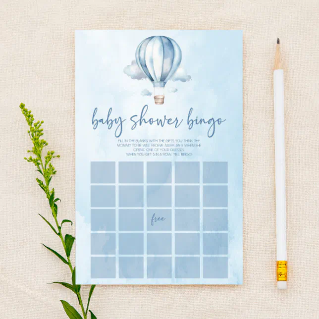 Blue Hot Air Balloon Bingo Baby Shower Game | Zazzle