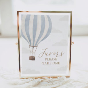 Blue Hot Air Balloon Birthday Favors Sign