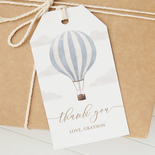 Blue Hot Air Balloon Birthday Gift Tags