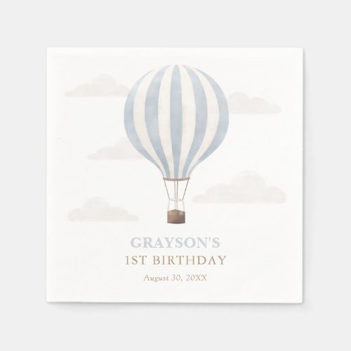 Blue Hot Air Balloon Birthday Napkins