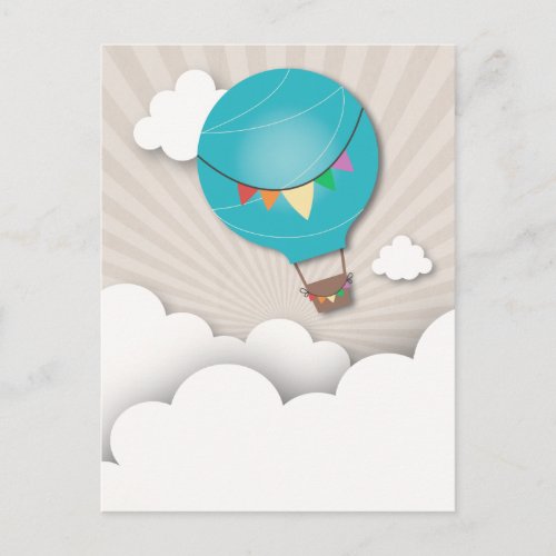 Blue Hot Air Balloon Birthday Party Postcard