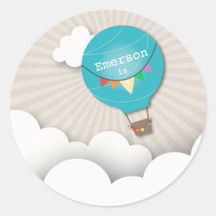 Blue Hot Air Balloon Birthday Party Sticker