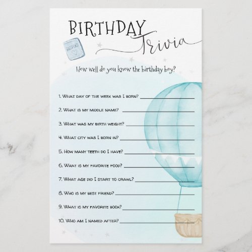 Blue Hot Air Balloon Birthday Trivia