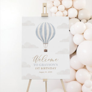 Blue Hot Air Balloon Birthday Welcome Sign