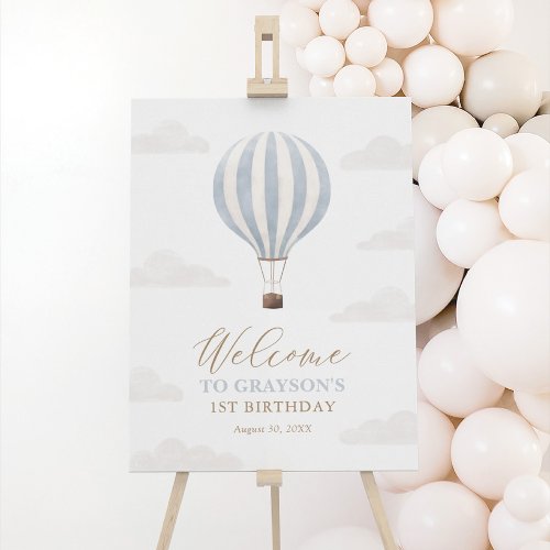 Blue Hot Air Balloon Birthday Welcome Sign