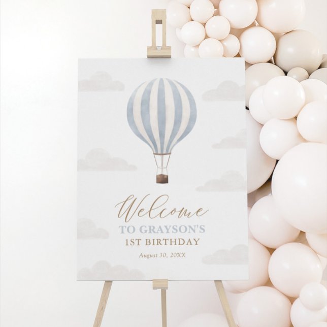 Blue Hot Air Balloon Birthday Welcome Sign (Creator Uploaded)