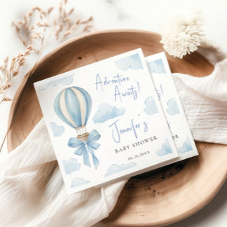 Blue Hot Air Balloon Bow Adventure Baby Boy Shower Napkins