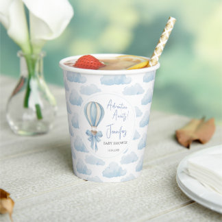 Blue Hot Air Balloon Bow Baby Boy Shower Paper Cups