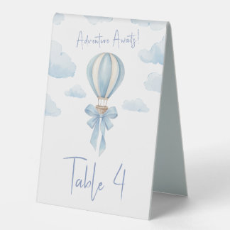 Blue Hot Air Balloon Bow Baby Shower Table Number Tent