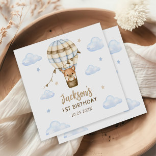 Blue Hot Air Balloon Boy 1st Birthday Napkins