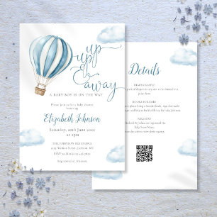 Blue Hot Air Balloon Boy All In One Baby Shower Invitation