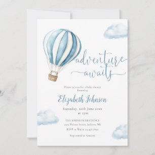 Blue Hot Air Balloon Boy All In One Baby Shower Invitation