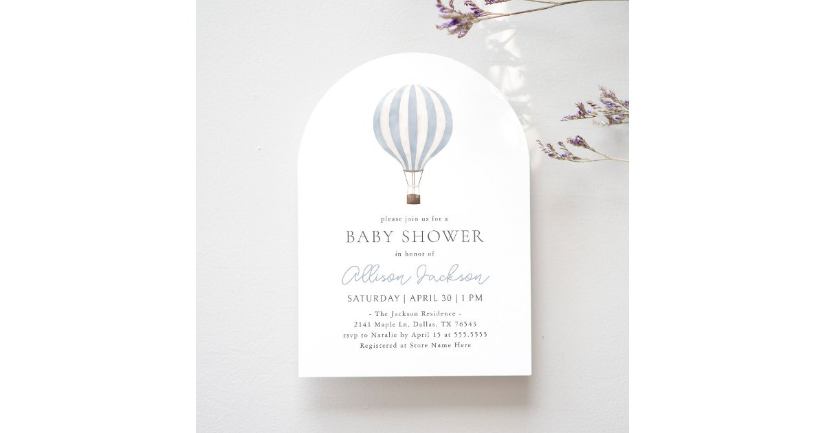 Blue Hot Air Balloon Boy Arch Baby Shower Invitation | Zazzle