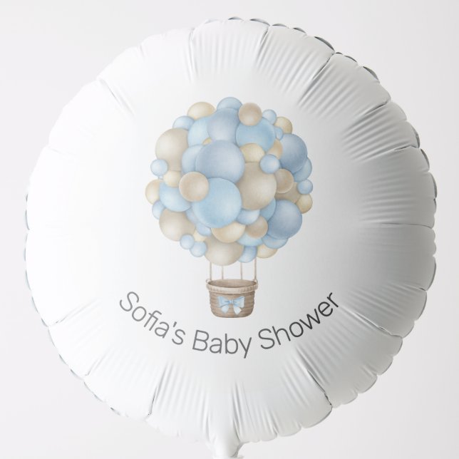 Blue Hot Air Balloon Boy Baby Shower (Front)