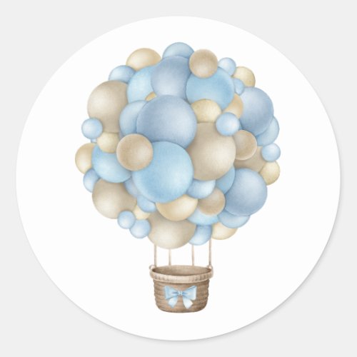 Blue Hot Air Balloon Boy Baby Shower Classic Round Sticker
