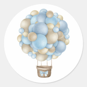 Blue Hot Air Balloon Boy Baby Shower Classic Round Sticker
