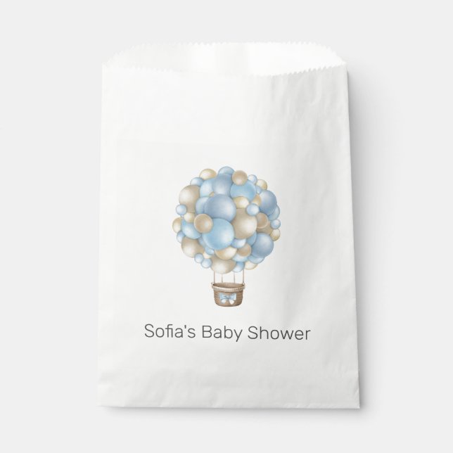 Blue Hot Air Balloon Boy Baby Shower Favor Bag (Front)