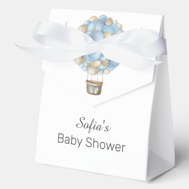 Blue Hot Air Balloon Boy Baby Shower Favor Boxes (Front)